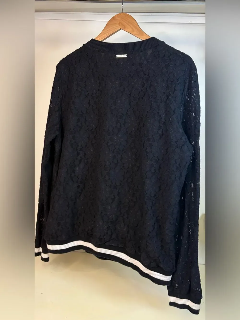 Women’s Black Lace Long-Sleeve Pullover Sweatshirt by MICHAEL Michael Kors